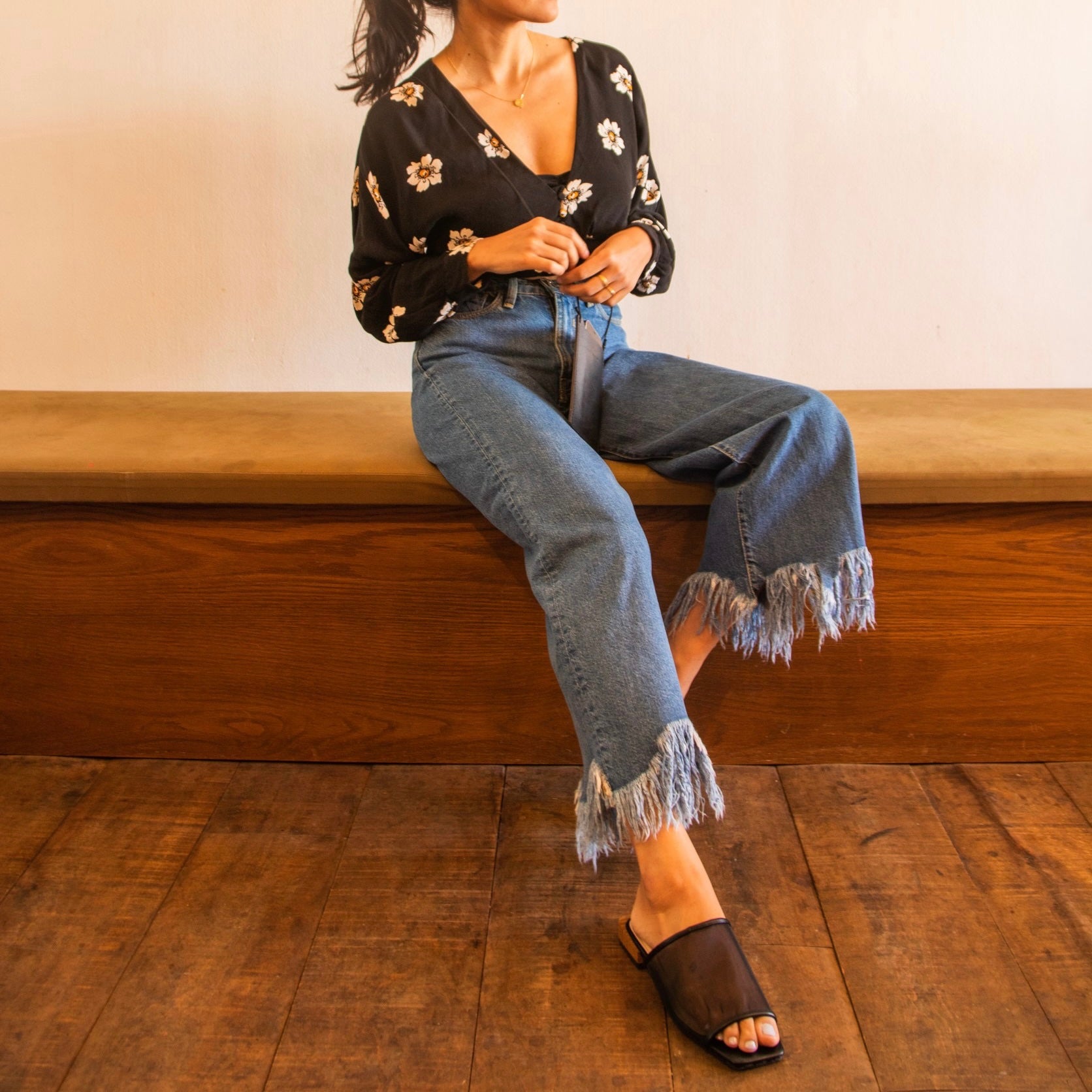 seyto（セイト）の「Baggy flare fringe denim / バギーフレア